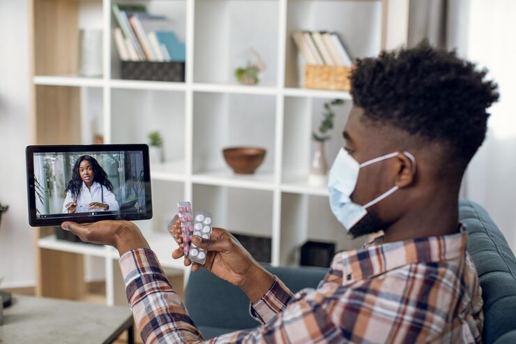 Patient having a video call with a doctor